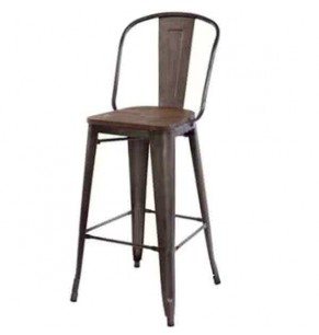 Xavier Pauchard Tolix Style Bar Stool - High-Back (Wooden Top)