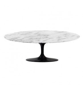 Tulip Style Oval Coffee Table With Black Base - Marble