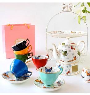 Victoria Style Cup Set With Butterfly Print