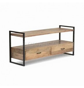 Wade Industrial Style Solid Wood TV Cabinet With Drawers