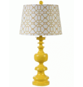 Yellow Spindle Table Lamp with Lattice Shade