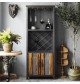 Sangrur Vintage Rustic Industrial Style Bar Cabinet Metal Frame With Storage Wine Glass Holders & Wine Grids by Stockroom