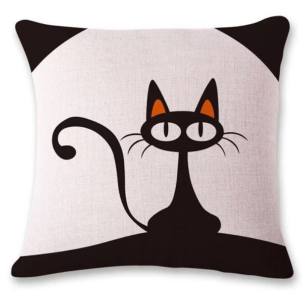Black Cat Decorative Cushion - White