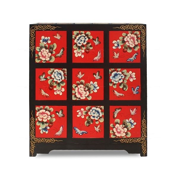 Chinese Antique Vintage Floral Style chest of drawers with 9 drawers
