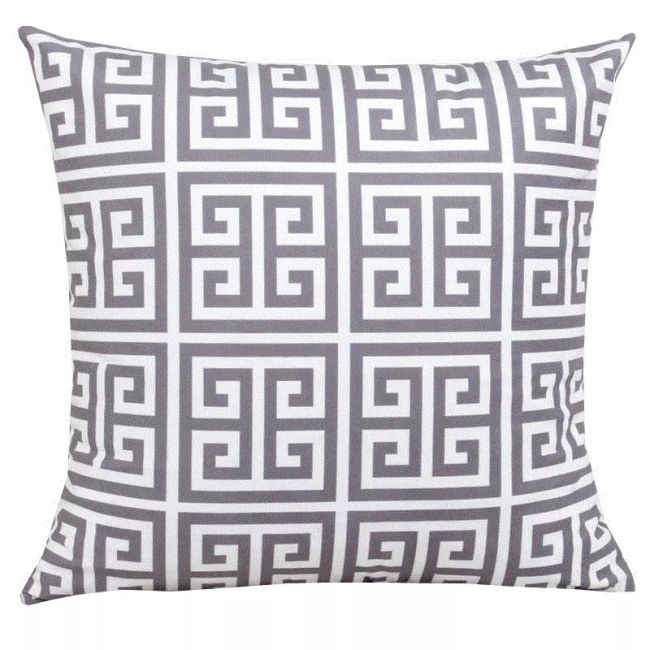 Greek Key Pattern Cushion - Grey
