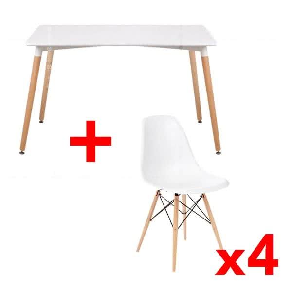 Rectangle Dining Table and Stockroom  Birch Dsw Style Dining Chair Combo Set - White