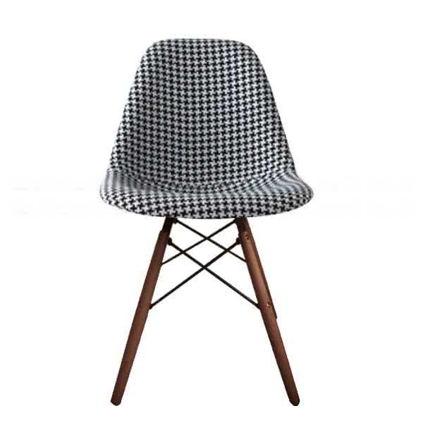 Stockroom  Walnut Dsw Style Houndstooth Pattern Fabric Dining Chair