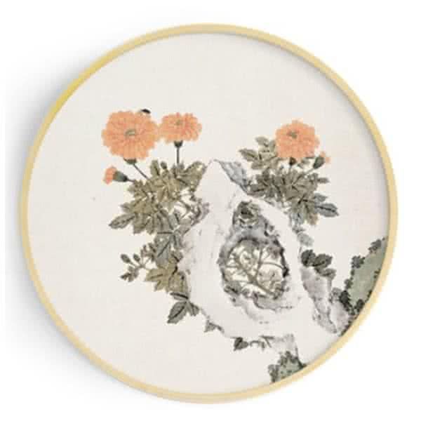 Stockroom Artworks - Circle Canvas Wall Art - Flowers atop Stone - More Sizes