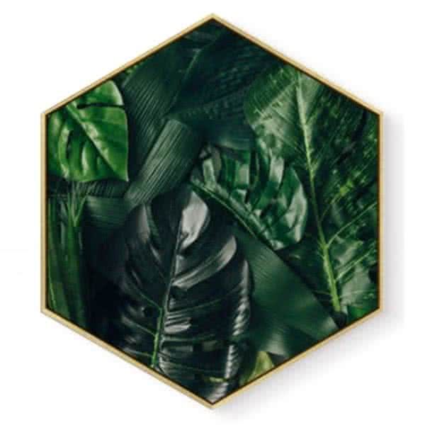 Stockroom Artworks - Hexagon Canvas Wall Art - Botanical Leaves - More Sizes