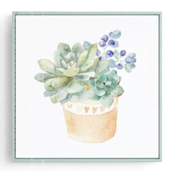 Stockroom Artworks - Square Canvas Wall Art - Potted Rosette with Flowers - More Sizes