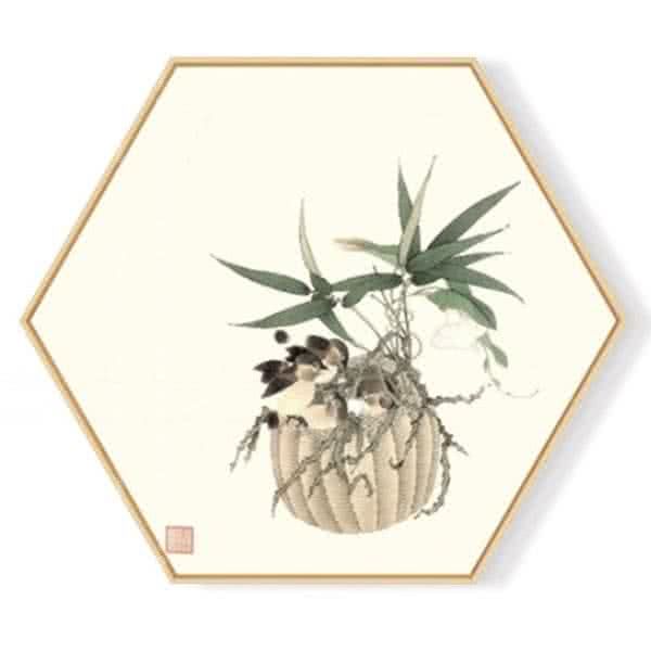 Stockroom Artworks - Hexagon Canvas Wall Art - Vintage Plant - More Sizes