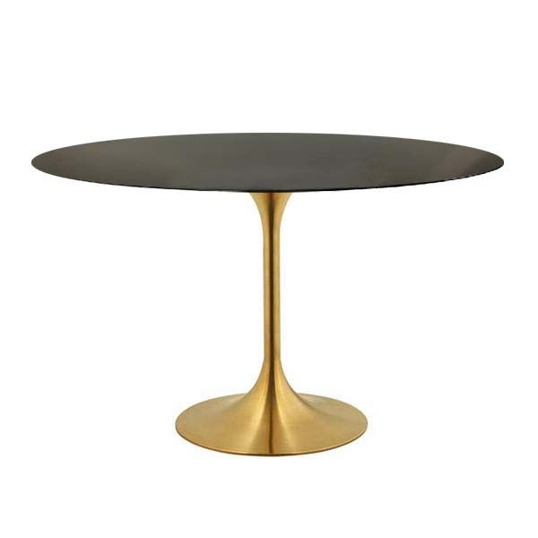 Eero Saarinen Tulip Style Mini Oval Dining Table with Brass Base