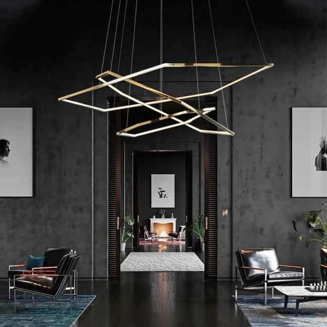 Polished Brass Geometric Chandelier Light Modernism Metal Led Pendant Lamp with Adjustable Cord
