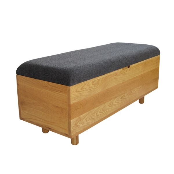 Mirella Upholstered Solid Oak Wood Storage Bench and Ottoman