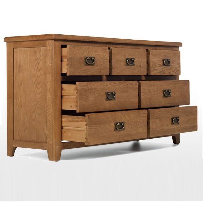 Barton Solid Oak Wood 7 Drawers Wide Chest