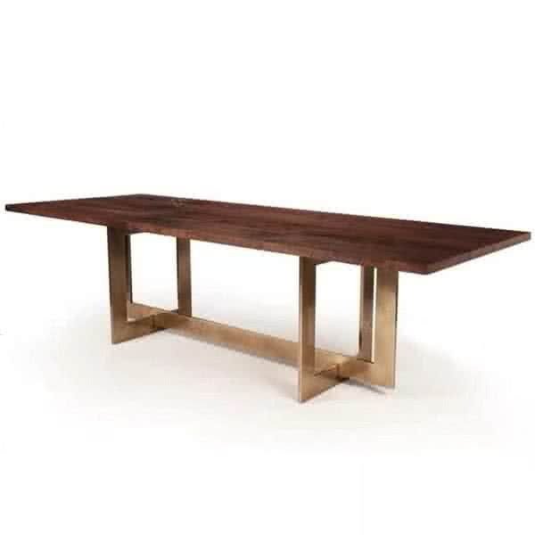 Amaru Industrial Style Solid Oak Wood Dining Table with Metal Base