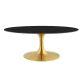 Tulip Style Oval Coffee Table With Brass Base - Marble
