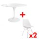Tulip Style White Table and Navarro Dining Chair - Metal Base with White Metal Legs Combo Set - Set of 2 - White